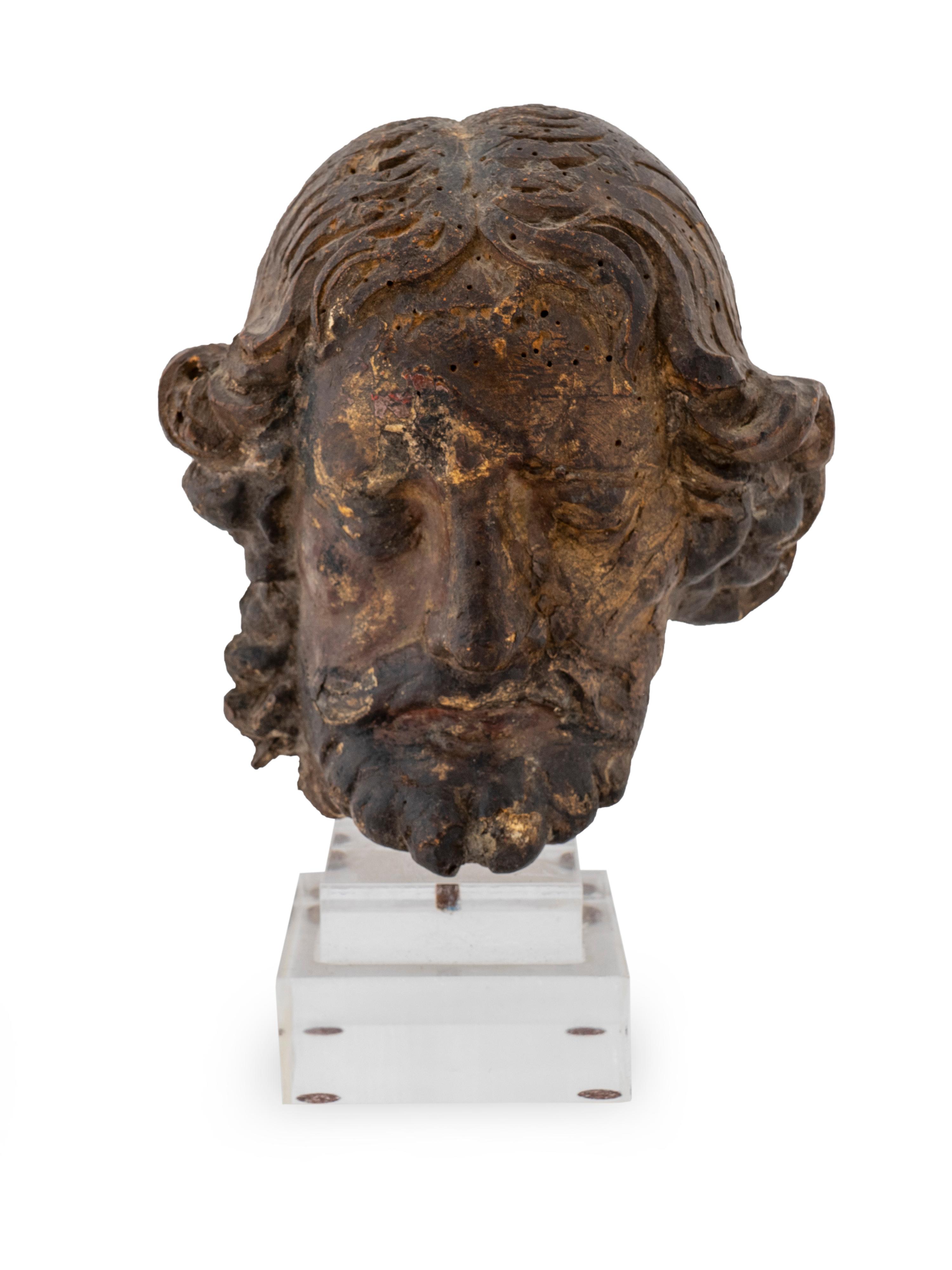An Italian School Carved Wood and Partial Gilt Head of Christ — POSSIBLY 16TH CENTURY