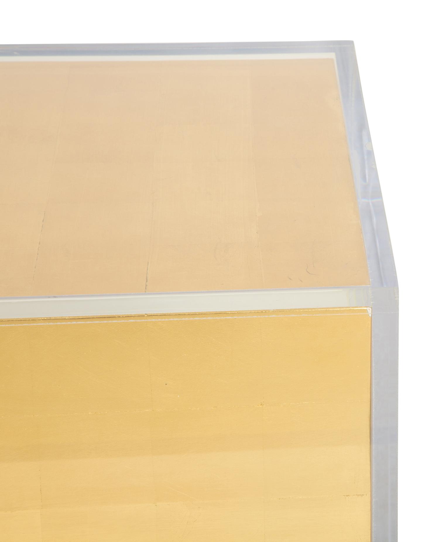 A Contemporary Lucite Enclosed Gold Leafed Rectangular Pedestal — 20th/21st Century