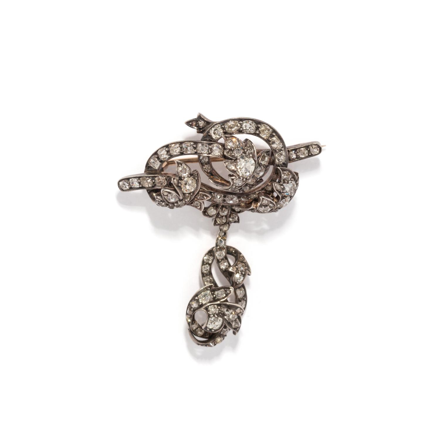 ANTIQUE, SILVER-TOPPED GOLD AND DIAMOND CONVERTIBLE BROOCH