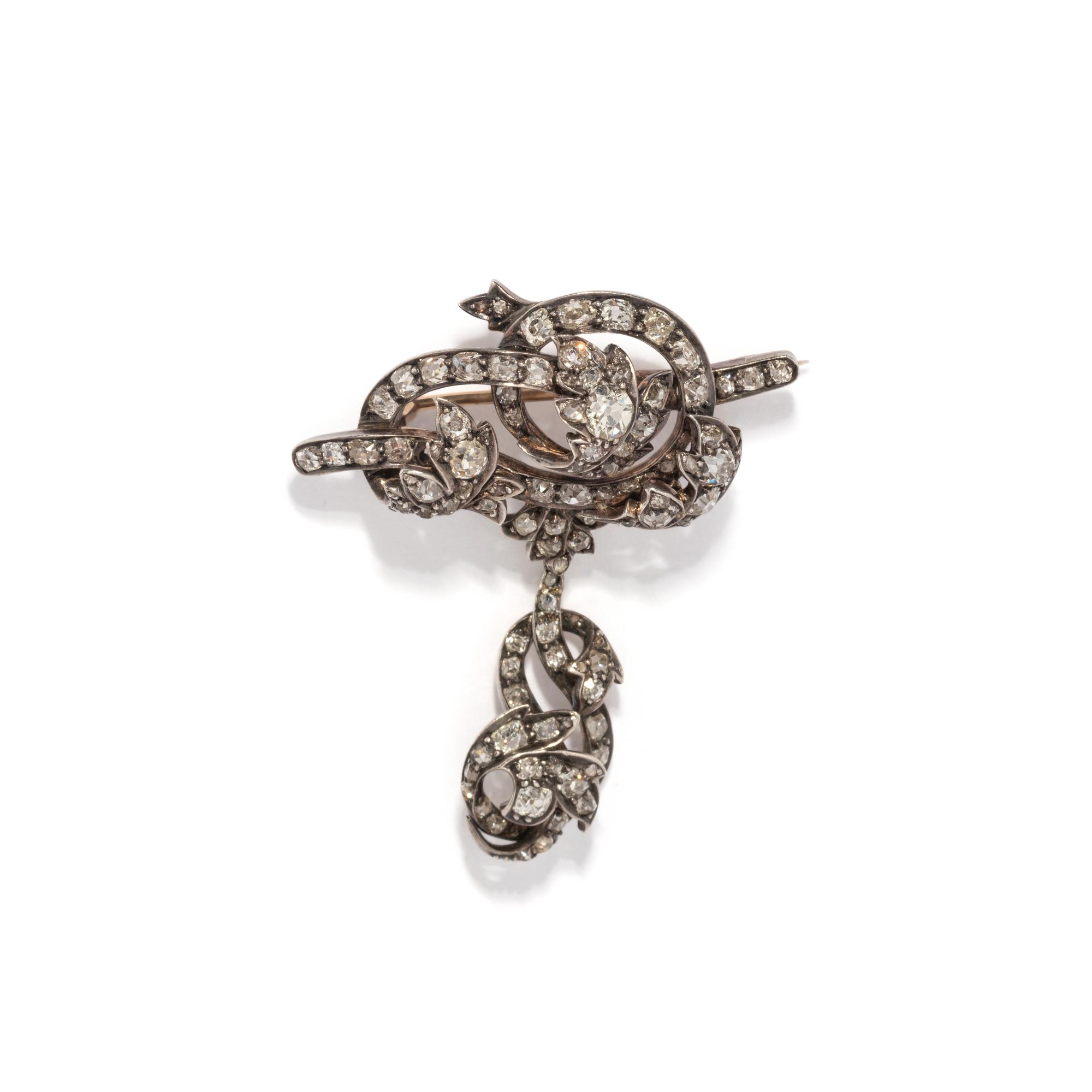 ANTIQUE, SILVER-TOPPED GOLD AND DIAMOND CONVERTIBLE BROOCH