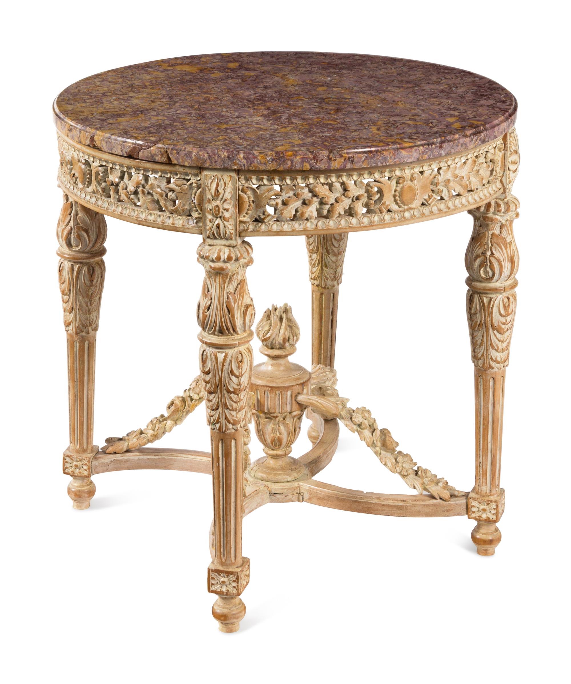 A Louis XVI Style Painted Marble-Top Table