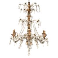 A Pair of Italian Giltwood and Cut-Glass Six-Light Chandeliers
