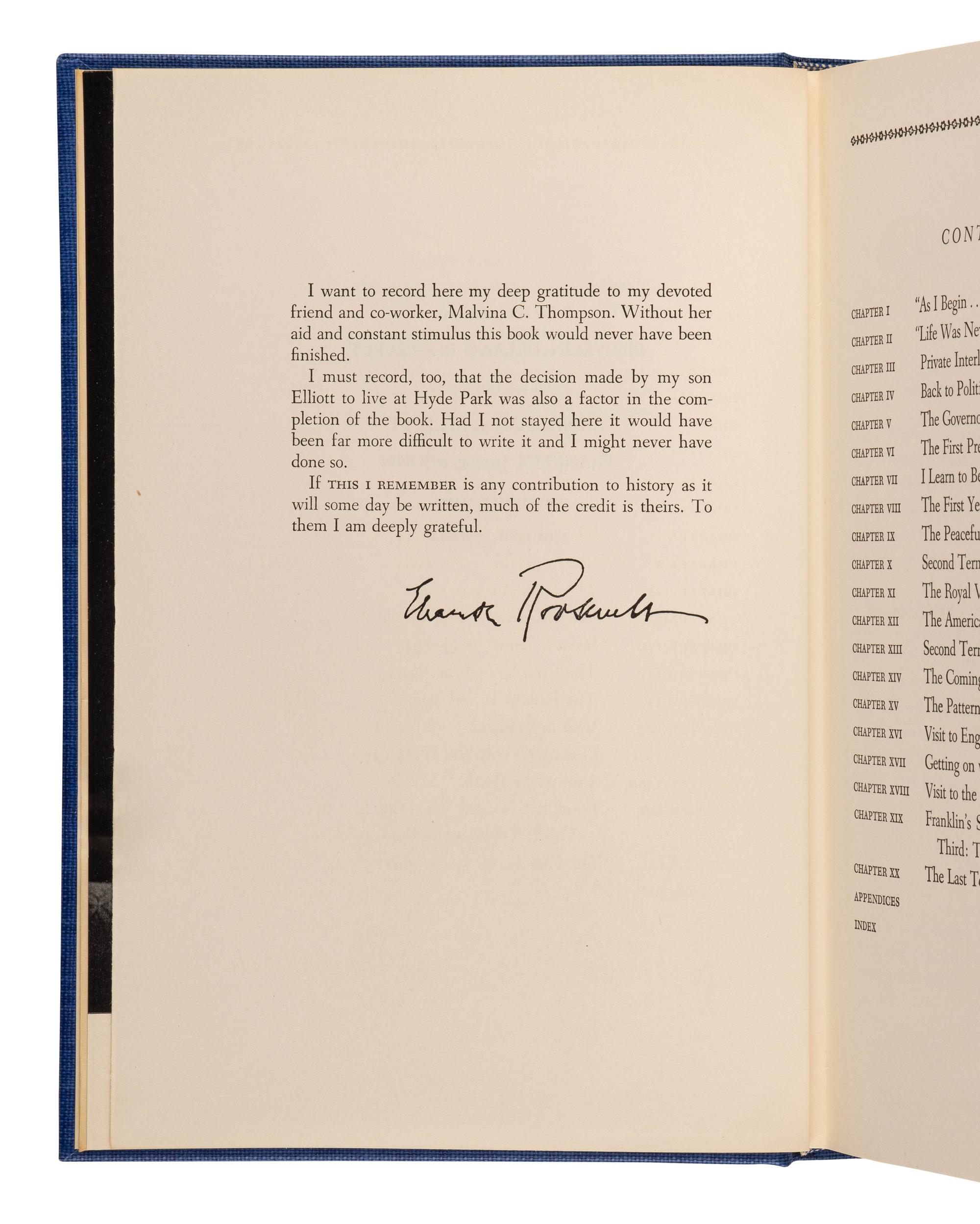 ROOSEVELT, Eleanor (1884-1962). This I Remember . New York: Harper & Brothers, 1949.