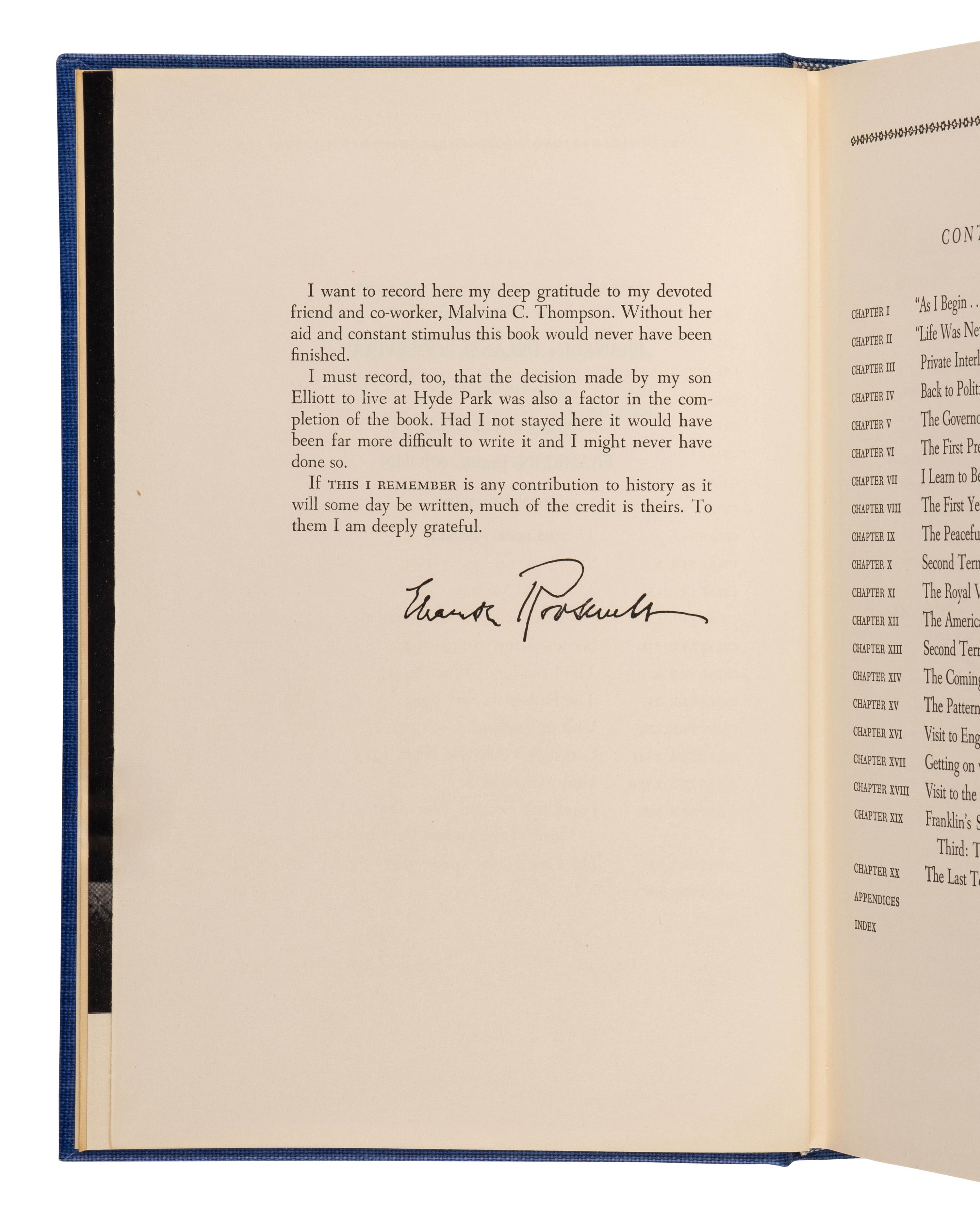 ROOSEVELT, Eleanor (1884-1962). This I Remember . New York: Harper & Brothers, 1949.