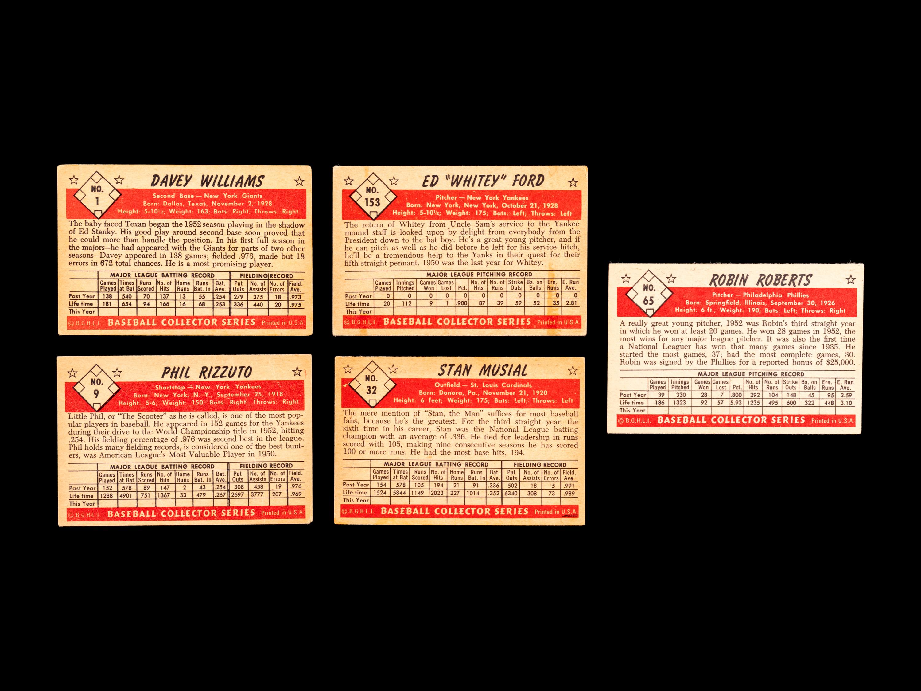A Group of Five 1953 Bowman Baseball Cards (Including Stan Musial and Whitey Ford),