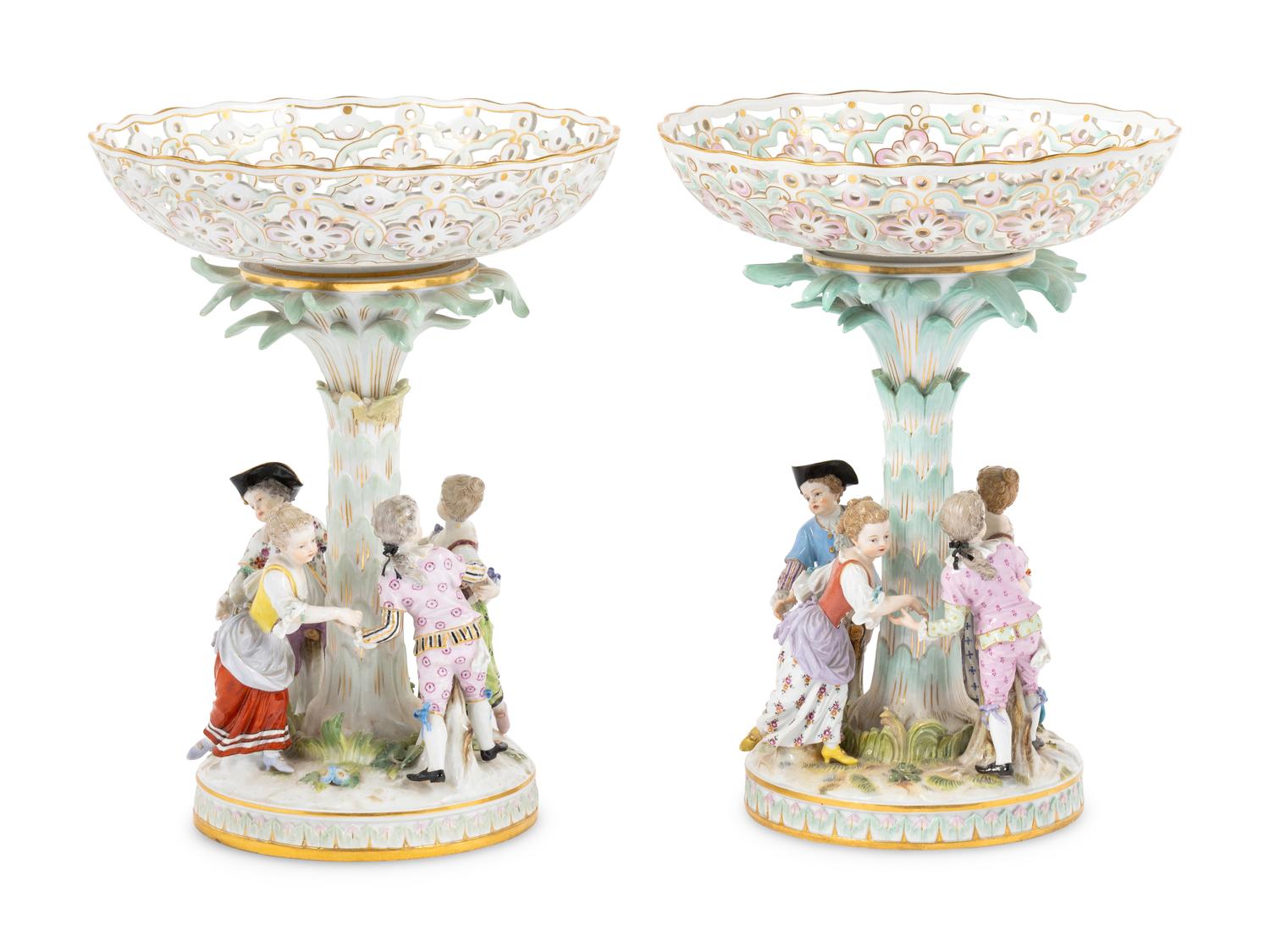 A Pair of Meissen Porcelain Figural Centerpieces