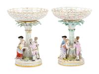 A Pair of Meissen Porcelain Figural Centerpieces
