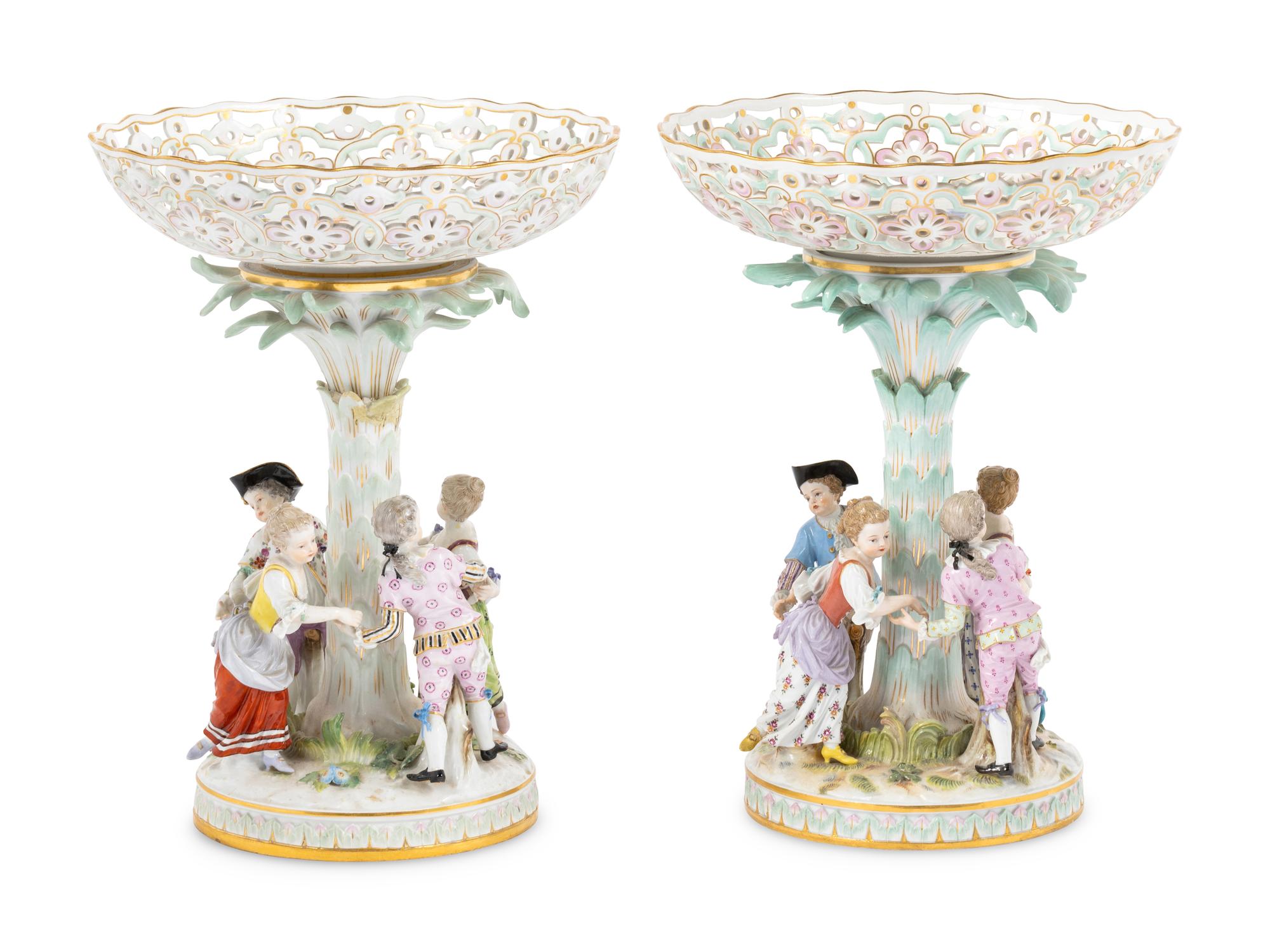 A Pair of Meissen Porcelain Figural Centerpieces