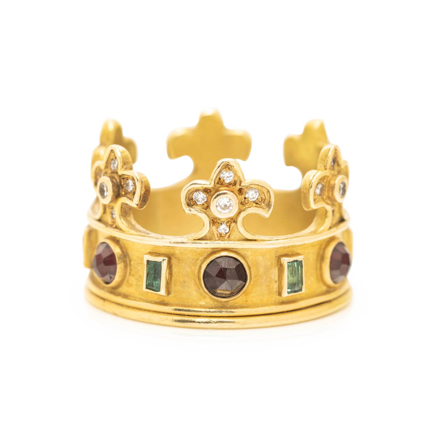 MULTIGEM AND DIAMOND CROWN RING