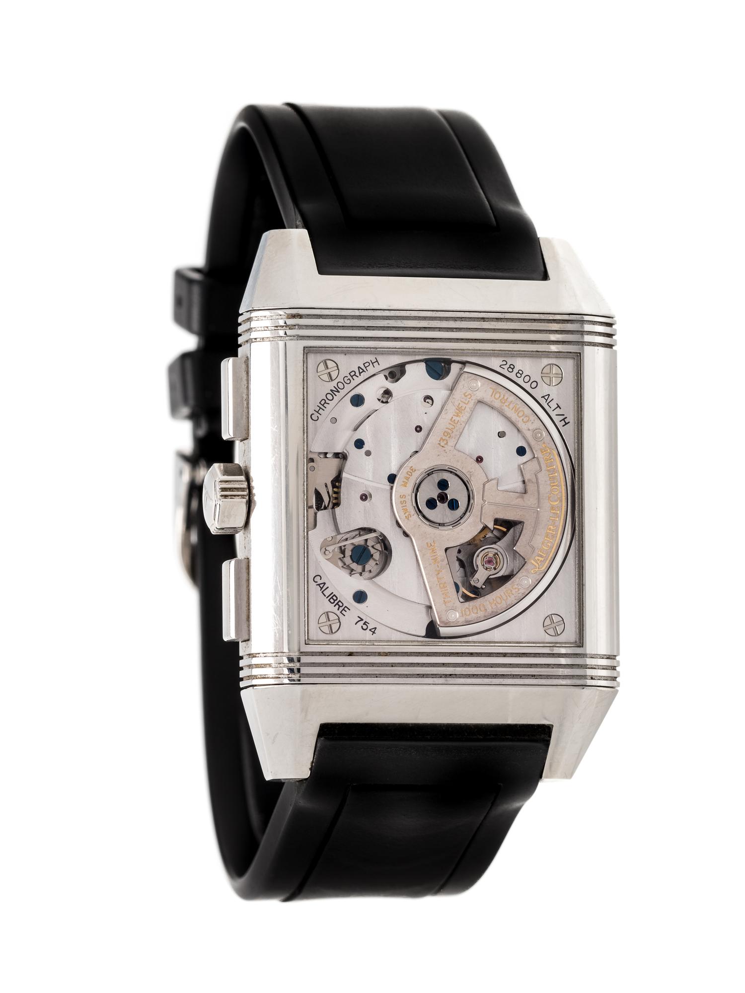 JAEGER-LeCOULTRE, STAINLESS STEEL REF. 230.8.45 'REVERSO SQUADRA' CHRONOGRAPH GMT WRISTWATCH