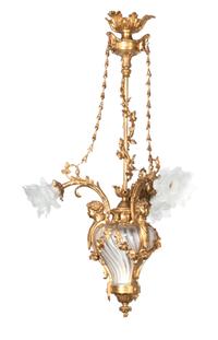 A Louis XV Style Bronze and Glass Three-Light Fixture Height 40 inches. — 20TH CENTURY