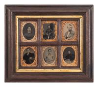 [EARLY PHOTOGRAPHY]. Ivorytype of an aged couple & wall frame containing 6 tintypes of a family.