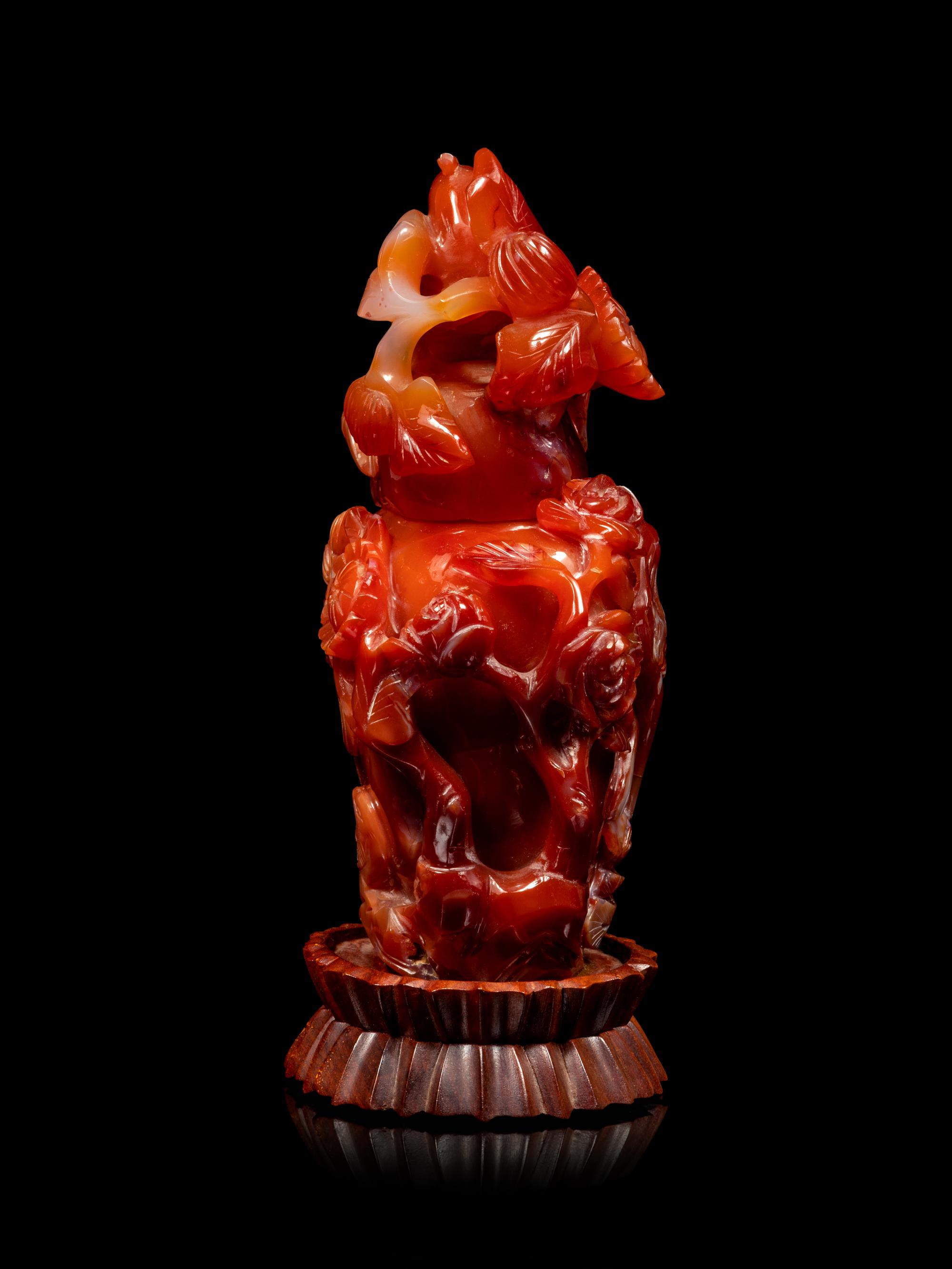 A Carved Carnelian Agate Covered Vase