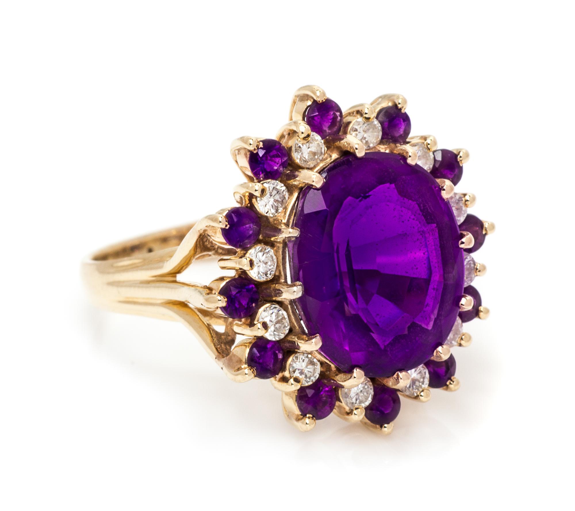 A Yellow Gold, Amethyst and Diamond Ring, 5.60 dwts.