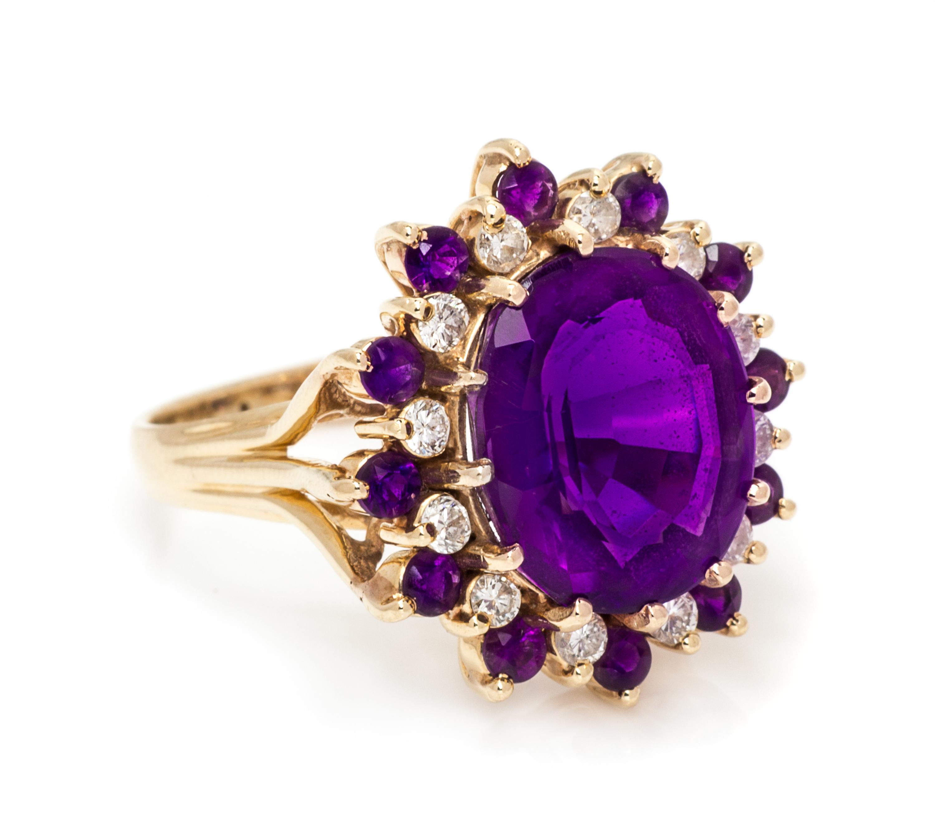 A Yellow Gold, Amethyst and Diamond Ring, 5.60 dwts.
