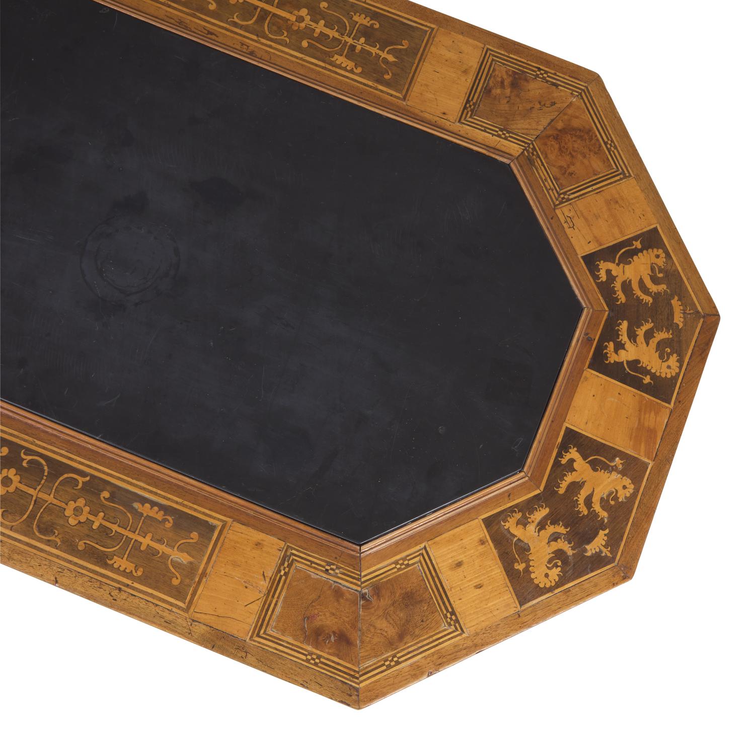 A Renaissance Revival Marquetry Inlaid and Slate-Inset Octagonal Occasional Table