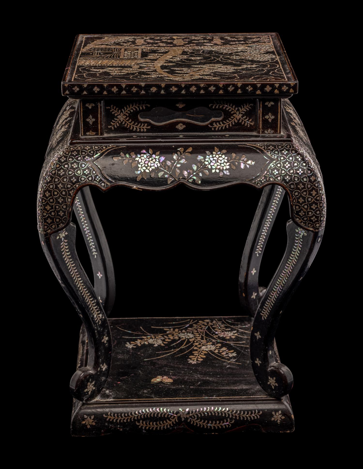 A Japanese Mother-of-Pearl Inlaid Black Lacquer Stand