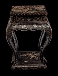 A Japanese Mother-of-Pearl Inlaid Black Lacquer Stand
