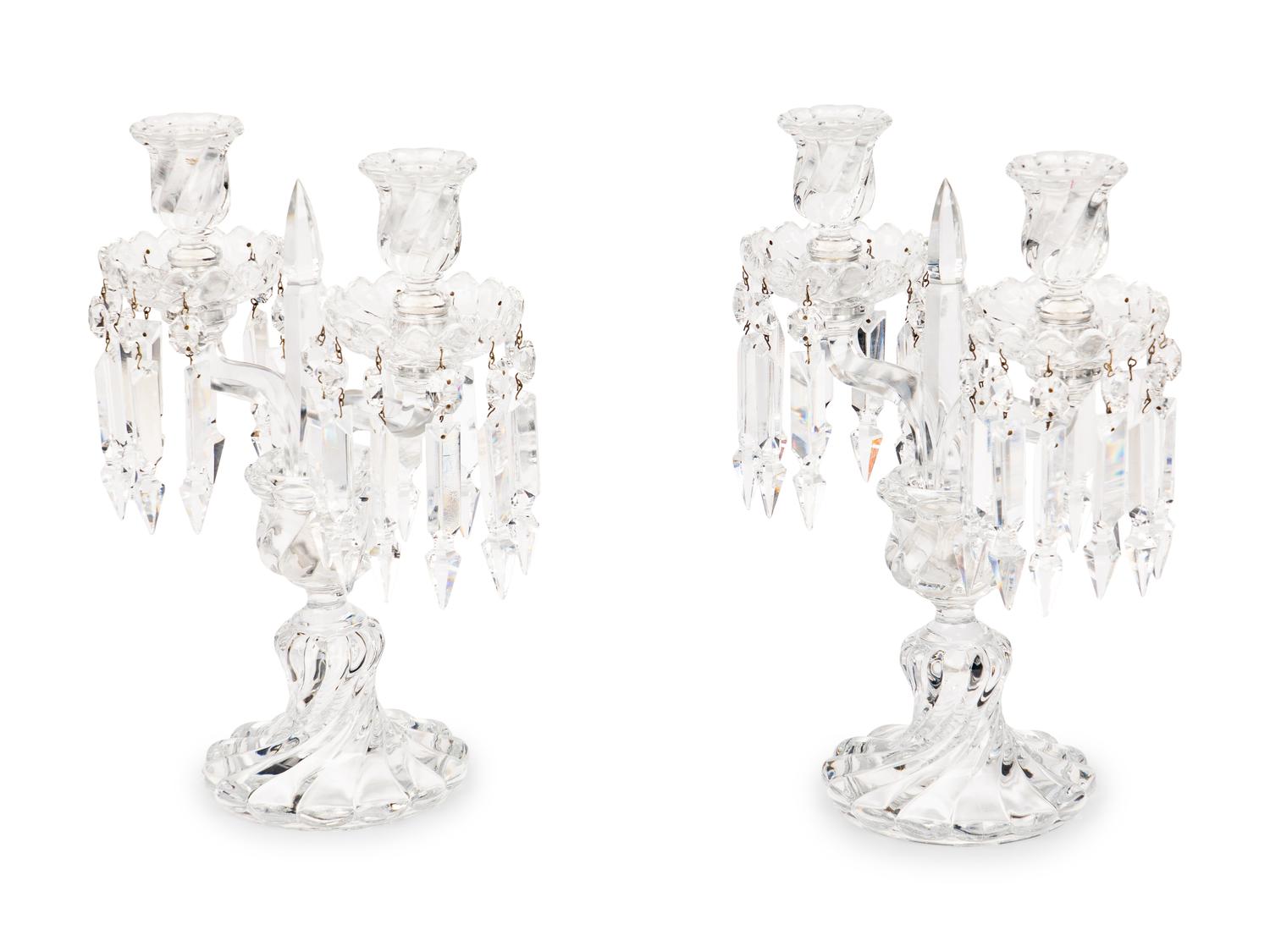 A Pair of Baccarat Molded Glass Two-Light Candelabra