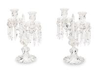 A Pair of Baccarat Molded Glass Two-Light Candelabra