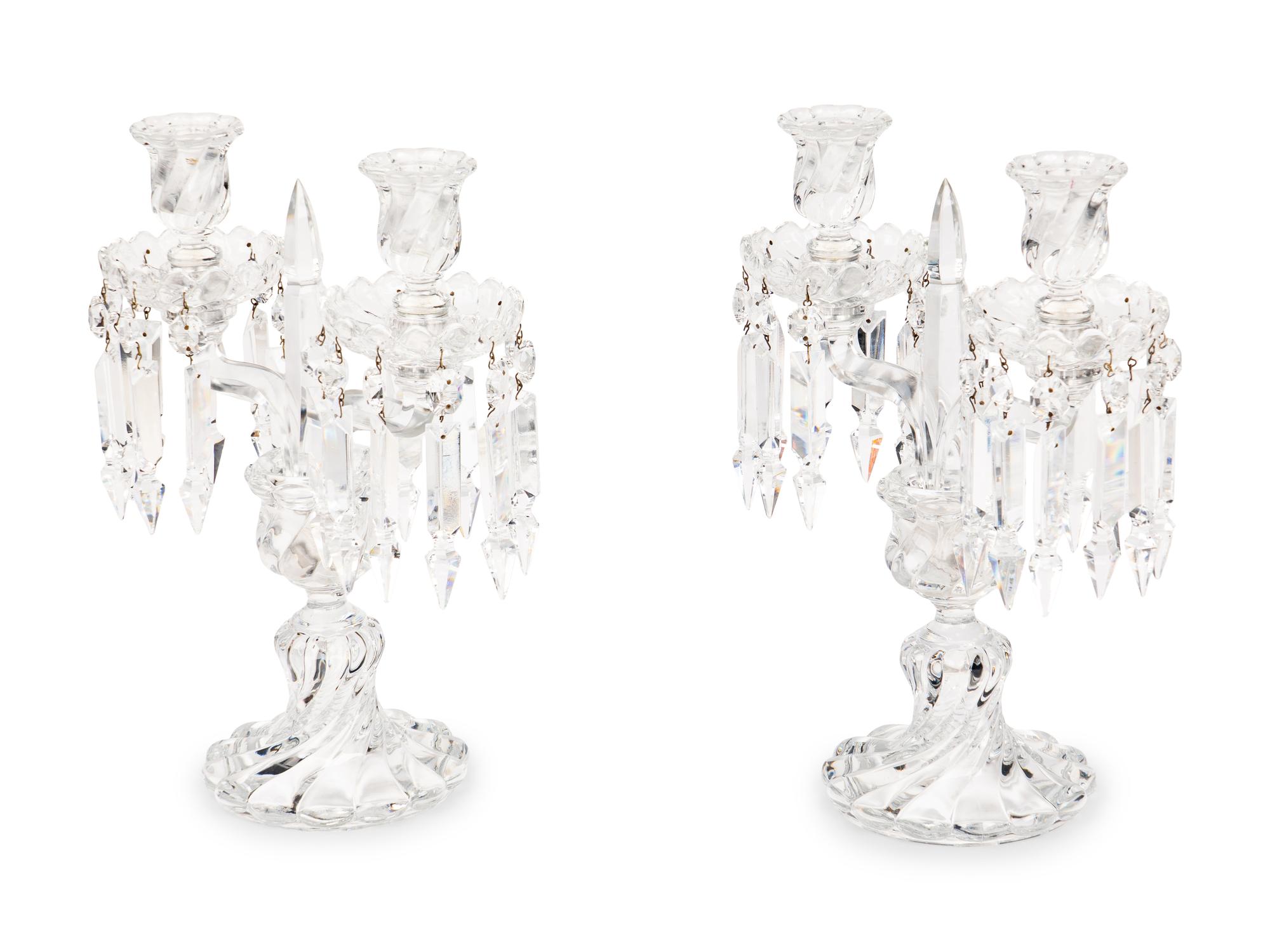 A Pair of Baccarat Molded Glass Two-Light Candelabra