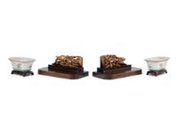 A Pair of Chinese Export Porcelain Jardinières and a Pair of Chinese Giltwood Brackets