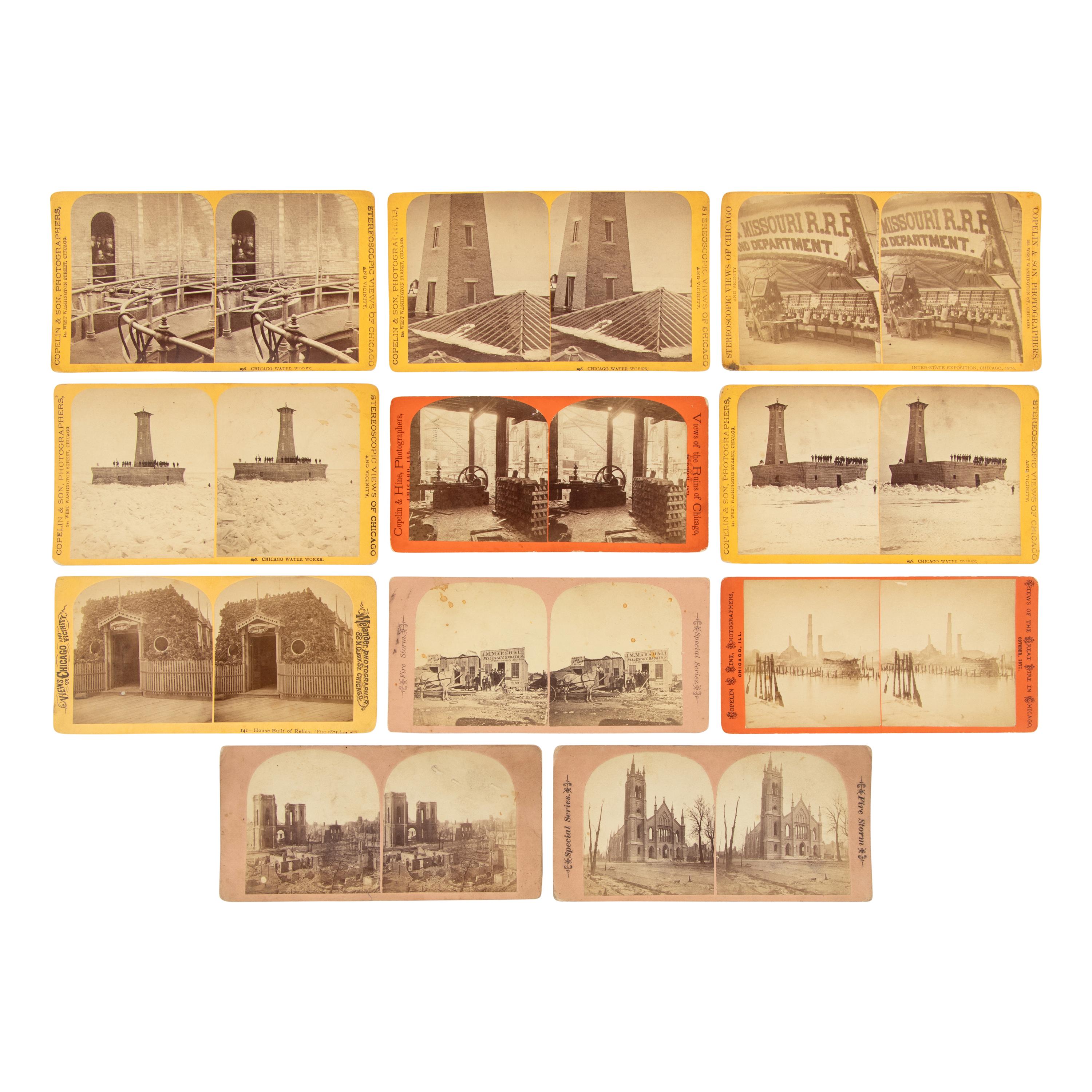 [Chicago Fire]. A collection of 96 stereoviews taken before and after the Great Chicago Fire of 1871, many by Copelin and Melander.