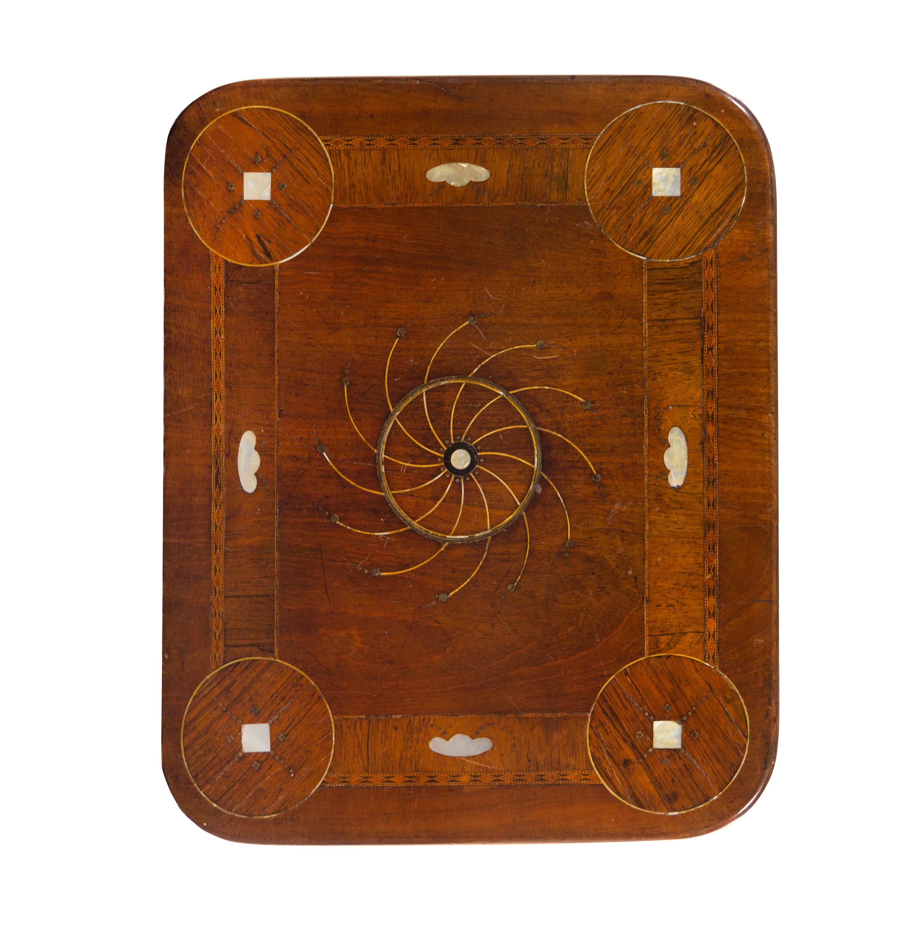 A French Walnut and Mother-of-Pearl Inlaid Marquetry Side Table