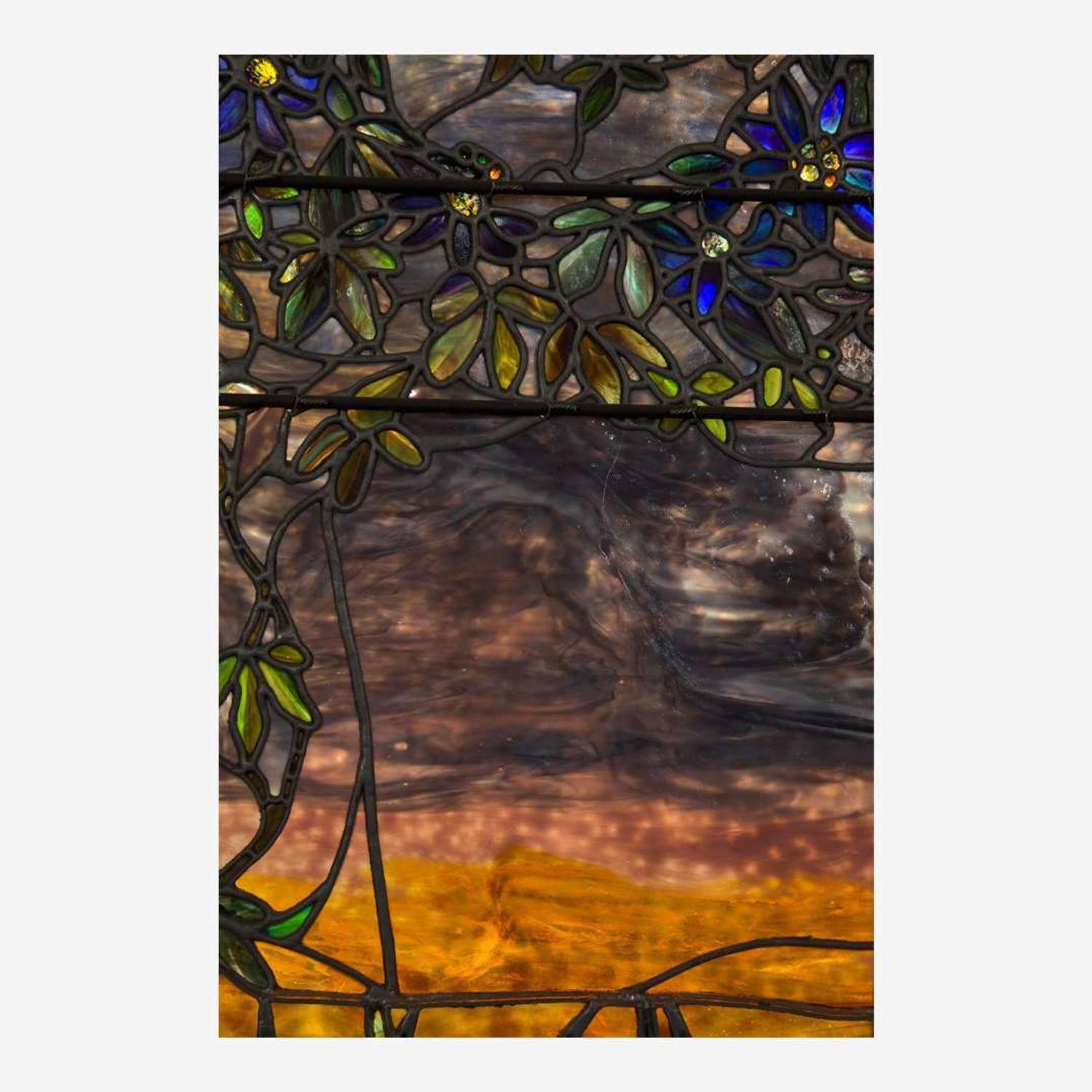 Tiffany Studios "Passionflower, Iris, and Mock Orange" Landscape Window, Probably the Dodd Memorial Window, St. Andrew's Episcopal Church, Meriden, Connecticut, circa 1892