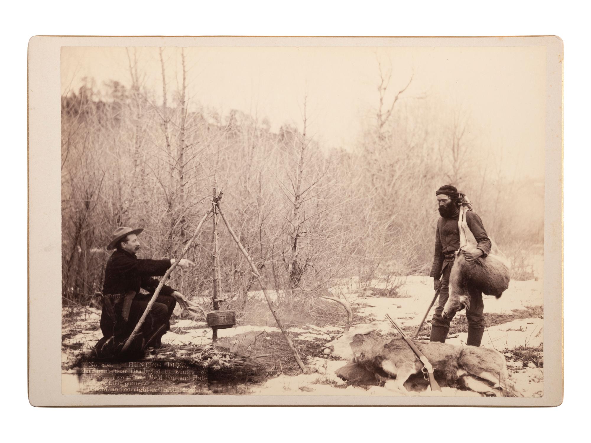 [WESTERN AMERICANA]. GRABILL, John C.H. (1849-1903), photographer. "Hunting Deer." A deer hunt near Deadwood in winter '87 and '88. [South Dakota], 1888.
