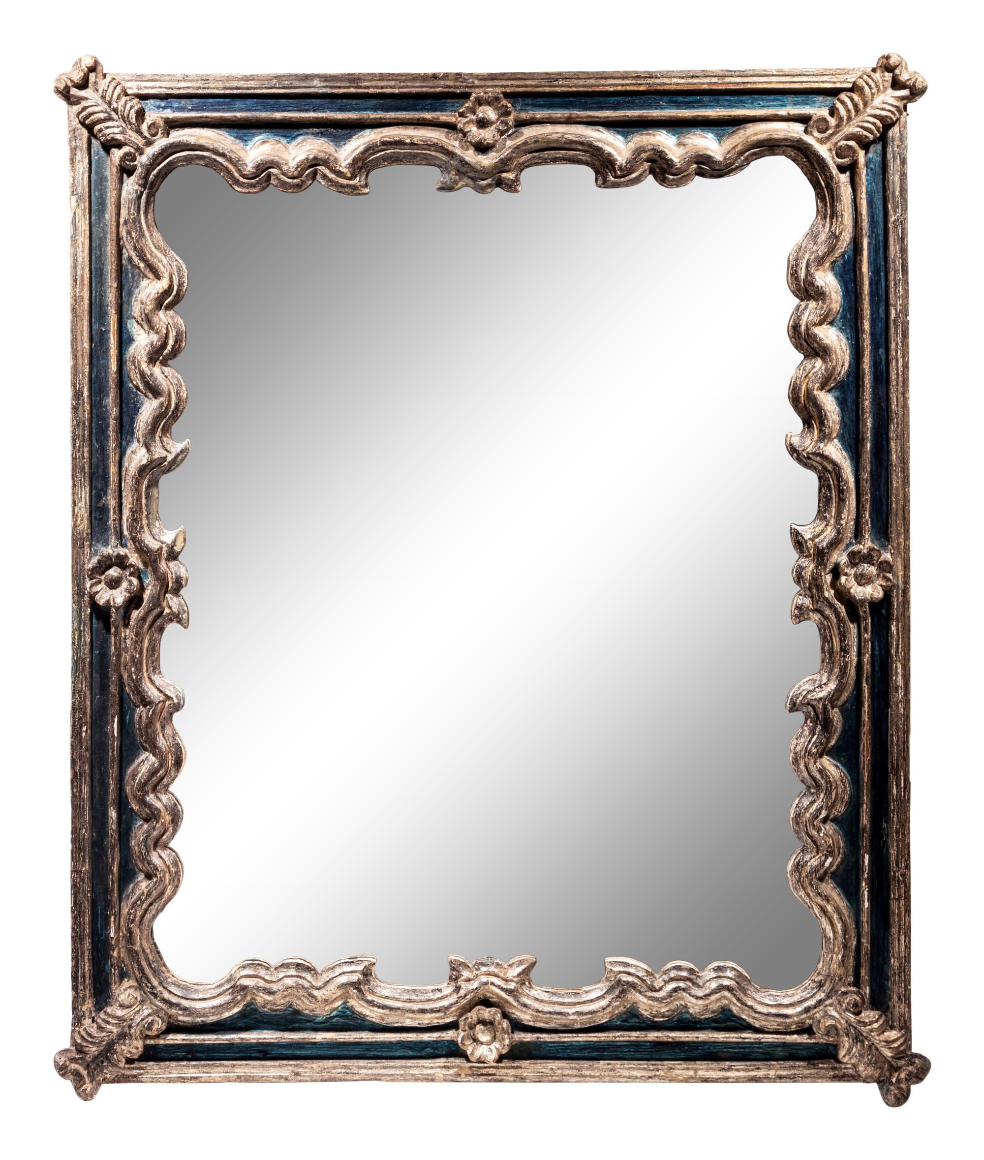 An Italian Baroque Style Blue-Painted and Parcel Gilt Mirror