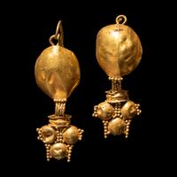 A Pair of Romano-Syrian Gold Hoop and Dome Earrings
