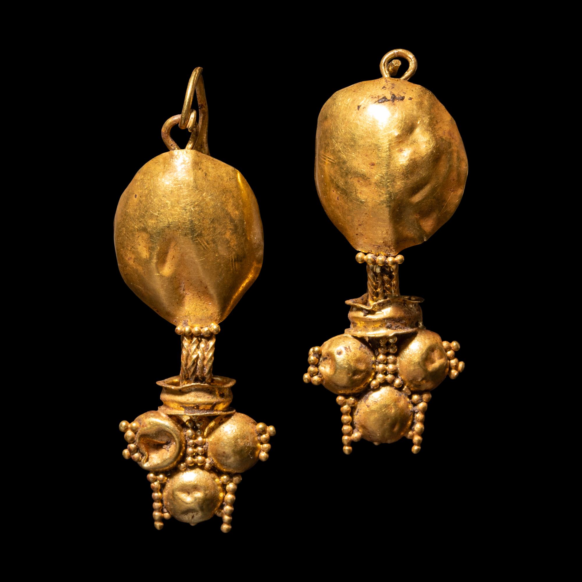 A Pair of Romano-Syrian Gold Hoop and Dome Earrings