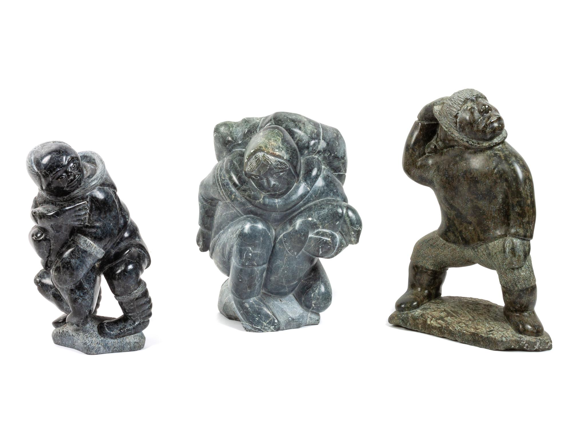Three Large Inuit Soapstone Carvings