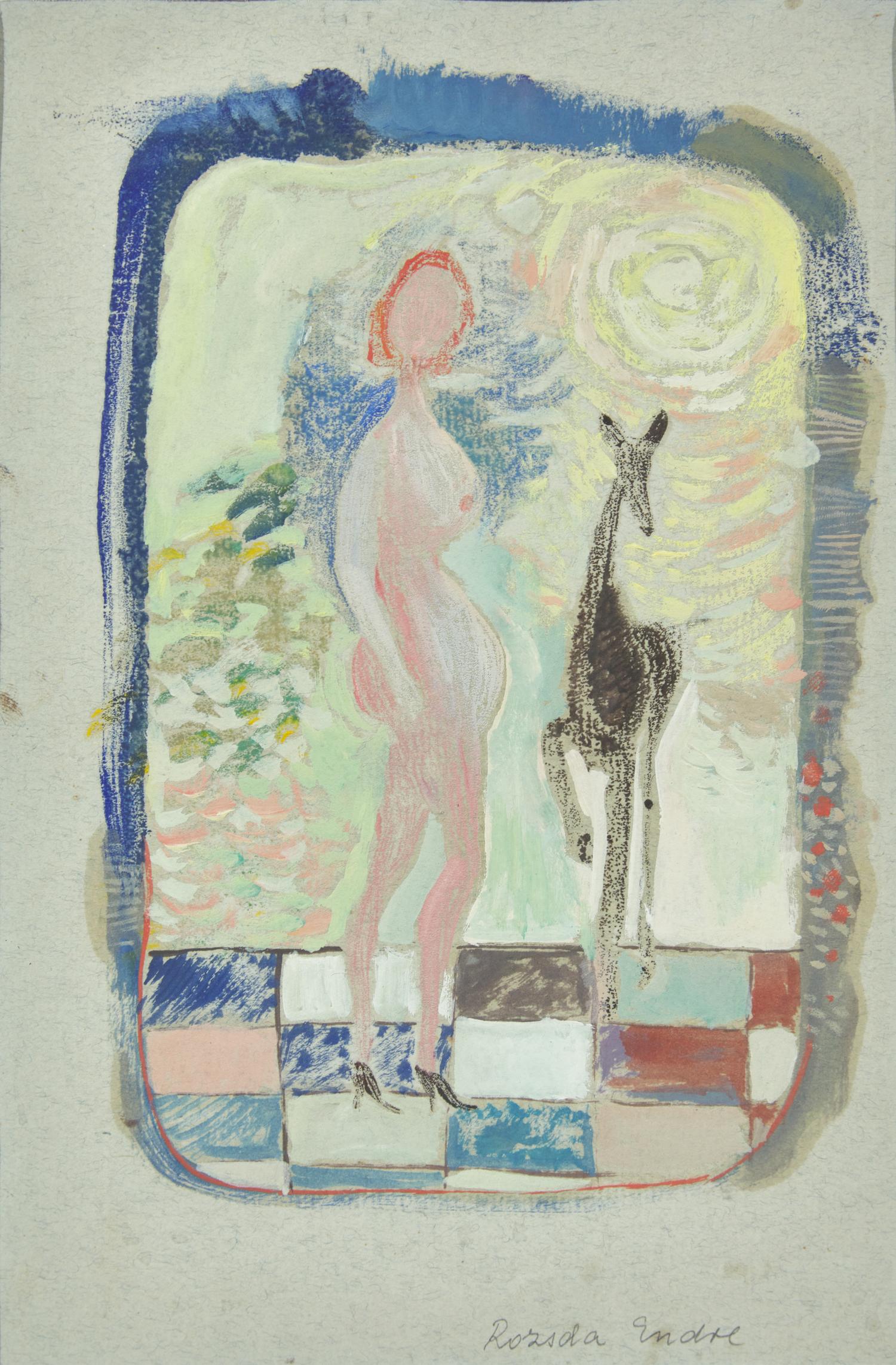 Standing Female Nude with Deer