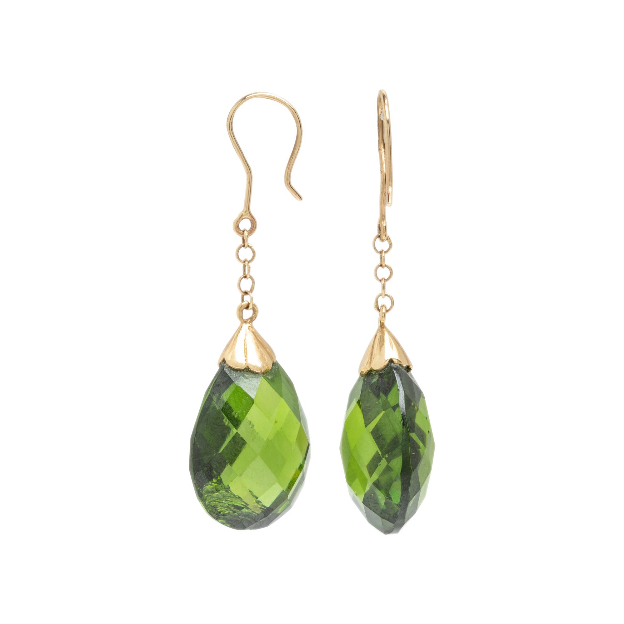 Yellow Gold and Synthetic Green Stone Pendant and Earrings