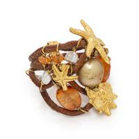 Multigem, Leather, and Yellow Gold Aquatic Ring