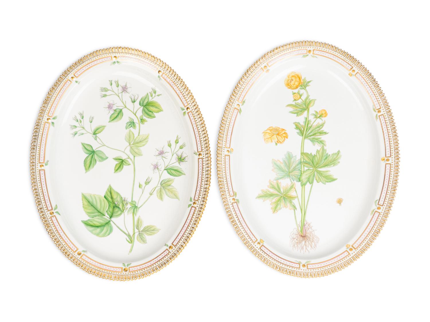 A Pair of Royal Copenhagen Flora Danica Porcelain Oval Platters