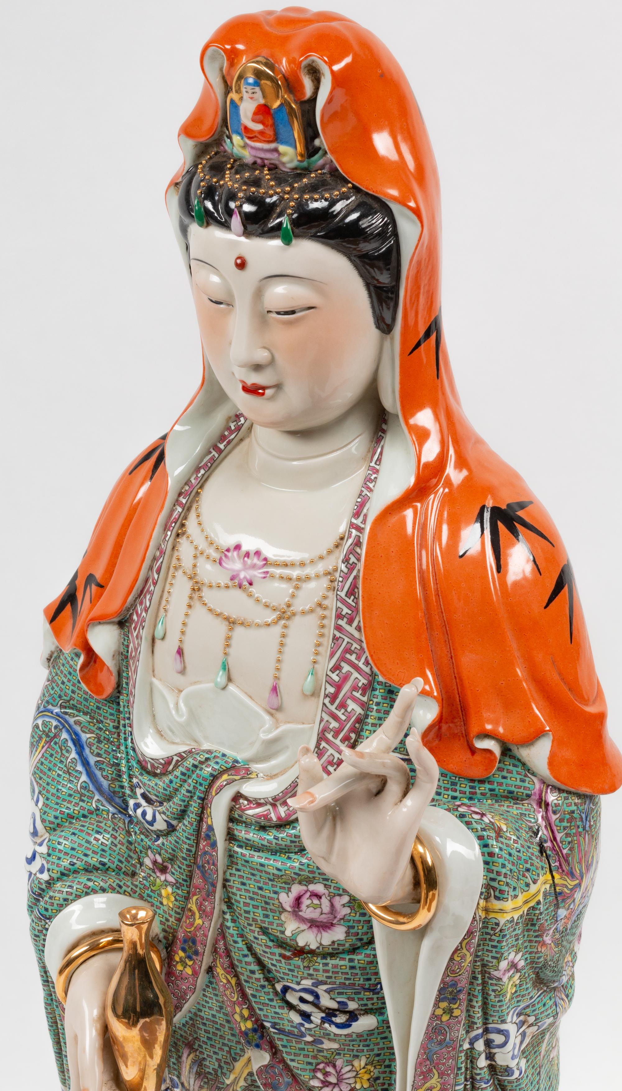 A Chinese Export Enameled Porcelain Figure of Guanyin