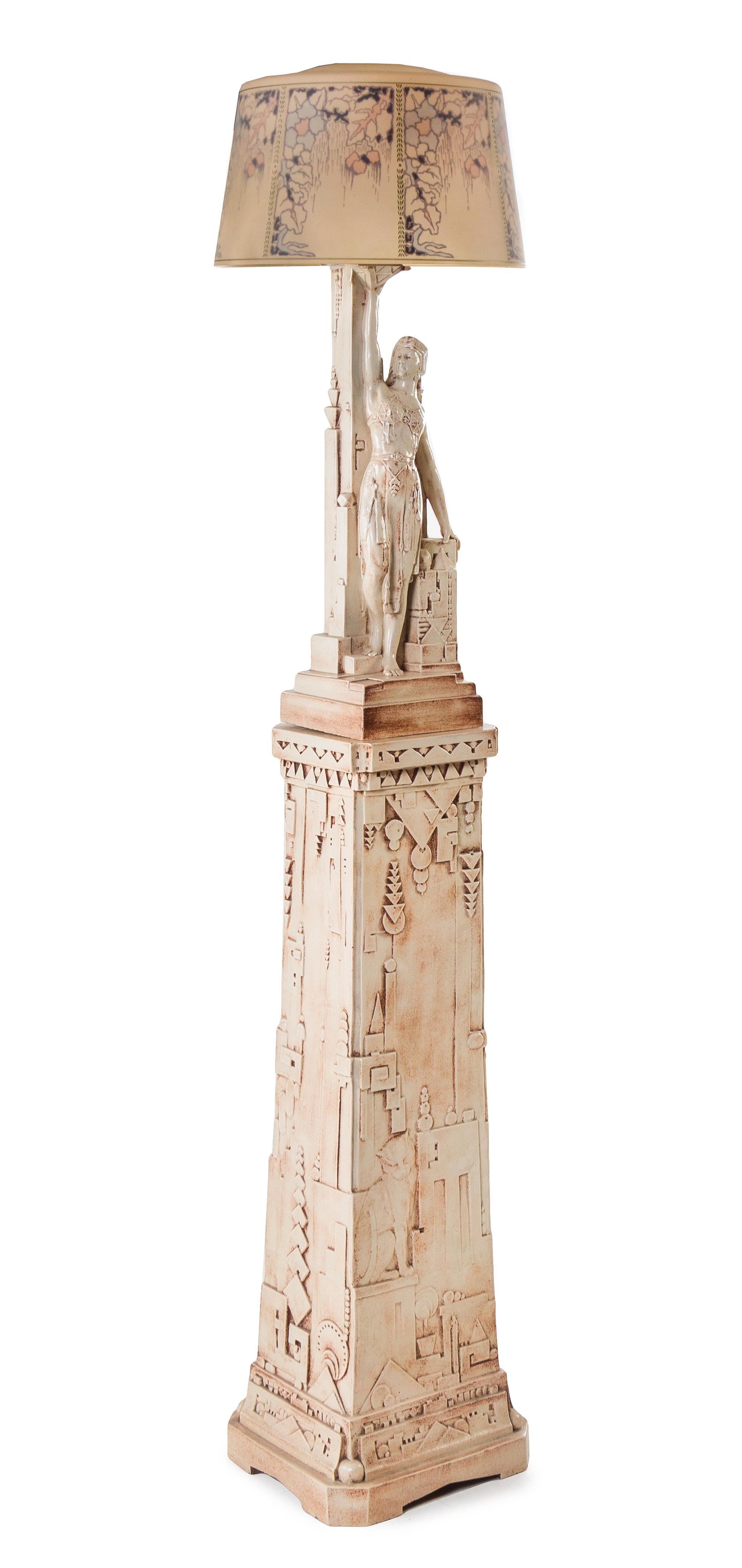 Fritz Albert & Ferdinand Moreau, NORTHWESTERN TERRA COTTA CO., c. 1911, a glazed terra cotta lamp and base