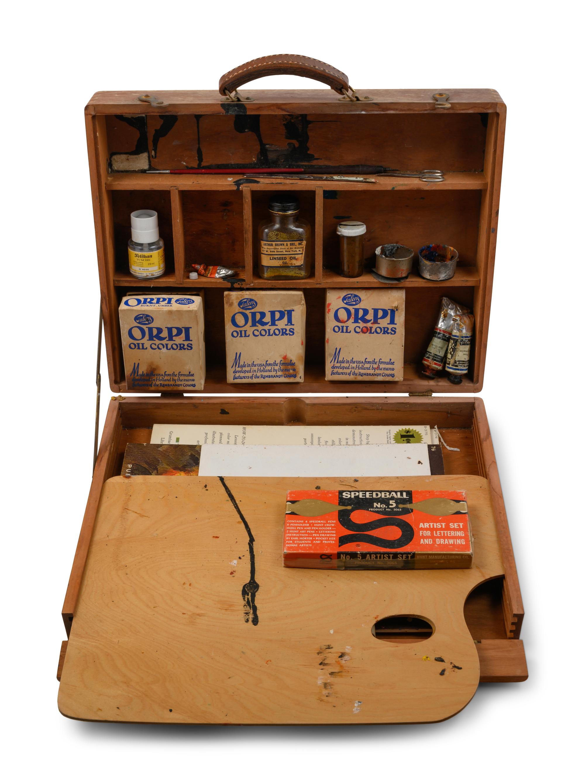 A Wood Cased Artist's Set and Books