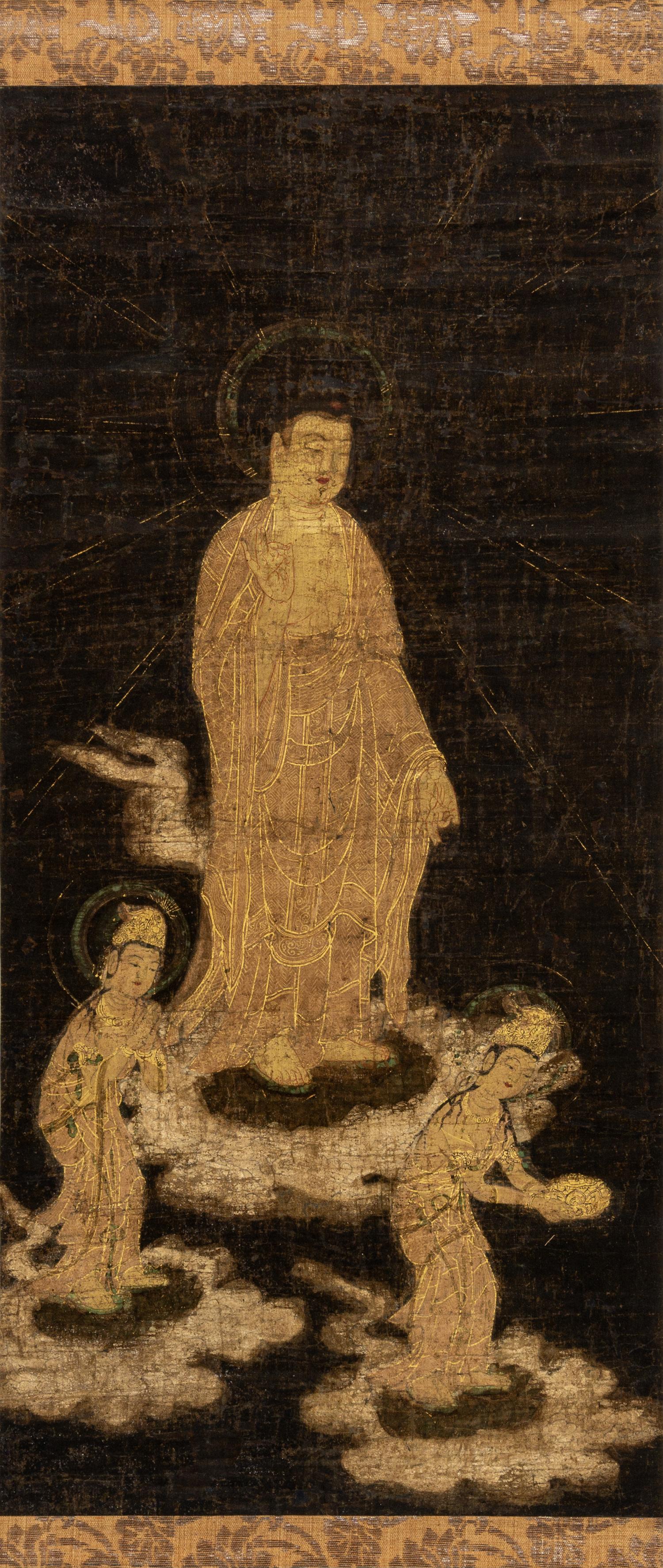 A Japanese Hanging Scroll Depicting Amida Raigo: Welcoming Descent of the Buddha Amida, Muromachi Period 日本室町时代 佛陀臨世圖