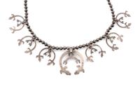 Navajo Rainbow Man Silver and Coral Squash Blossom Necklace