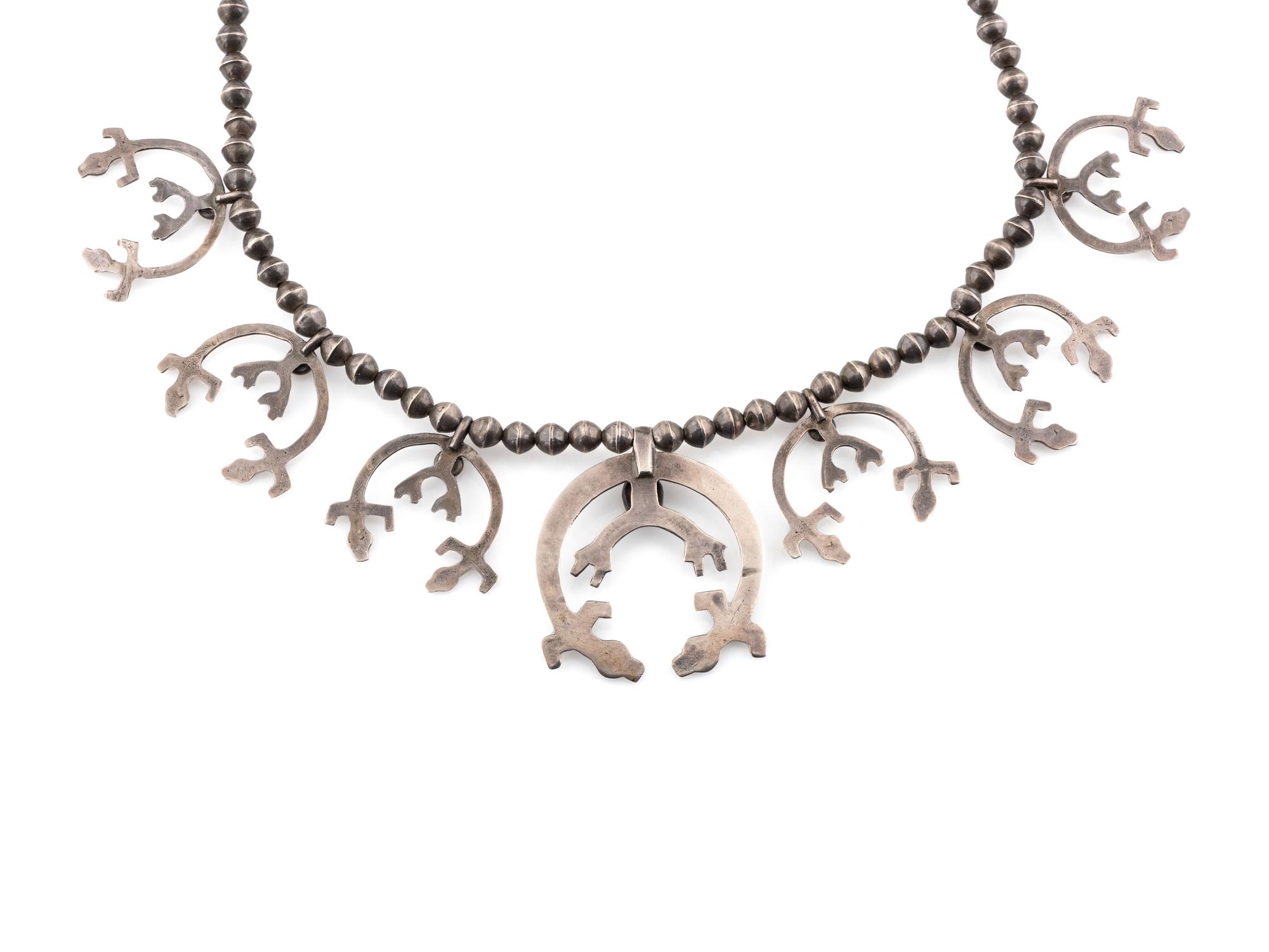 Navajo Rainbow Man Silver and Coral Squash Blossom Necklace