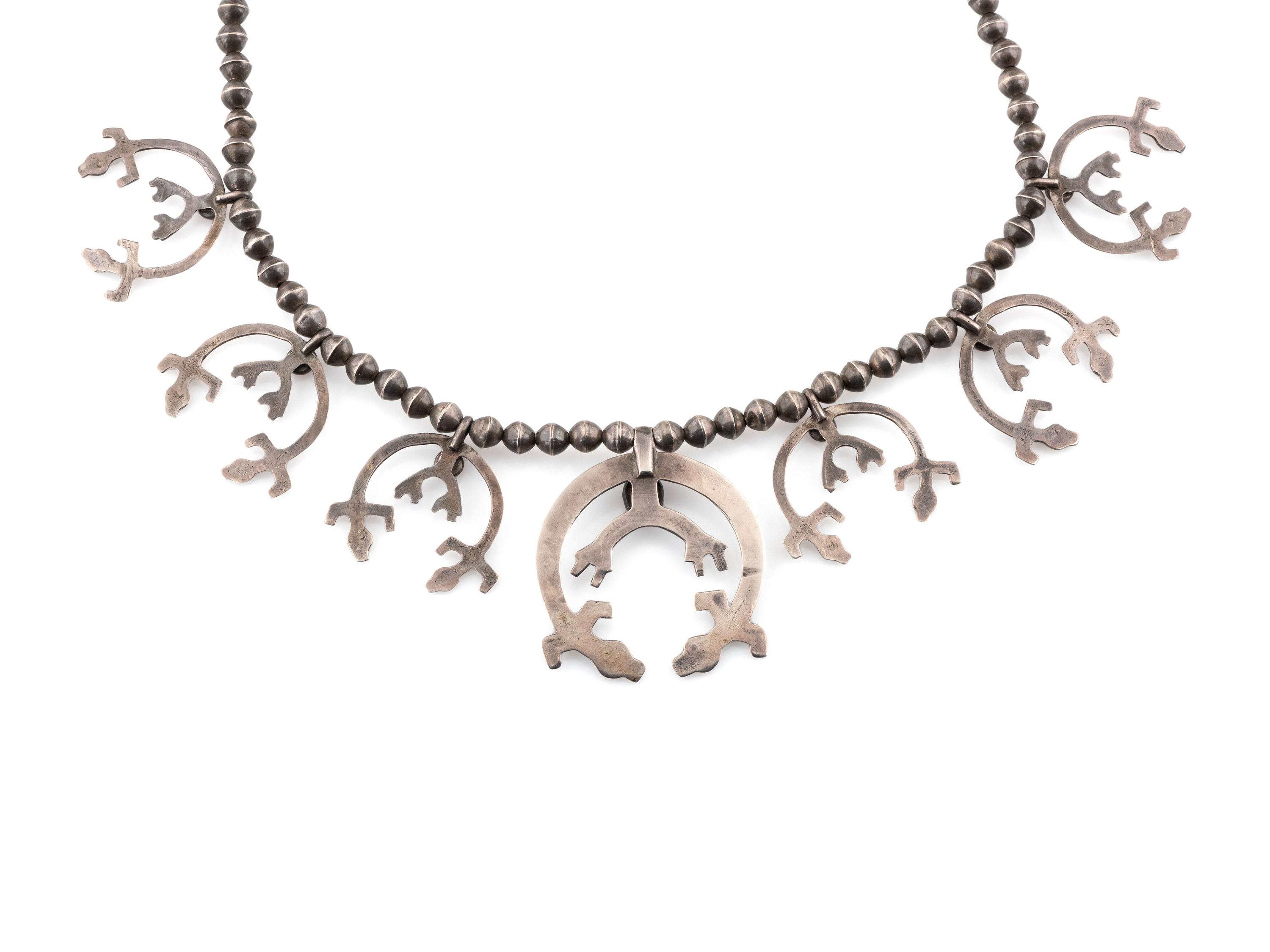 Navajo Rainbow Man Silver and Coral Squash Blossom Necklace