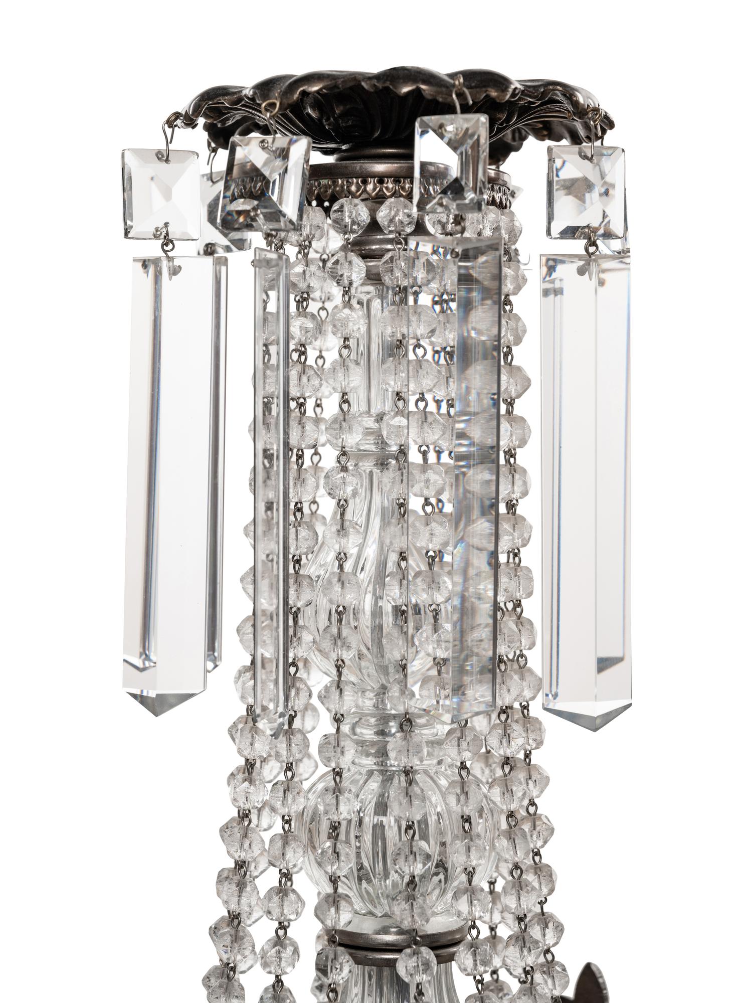 A Continental Bronze and Cut Glass Five-Light Chandelier