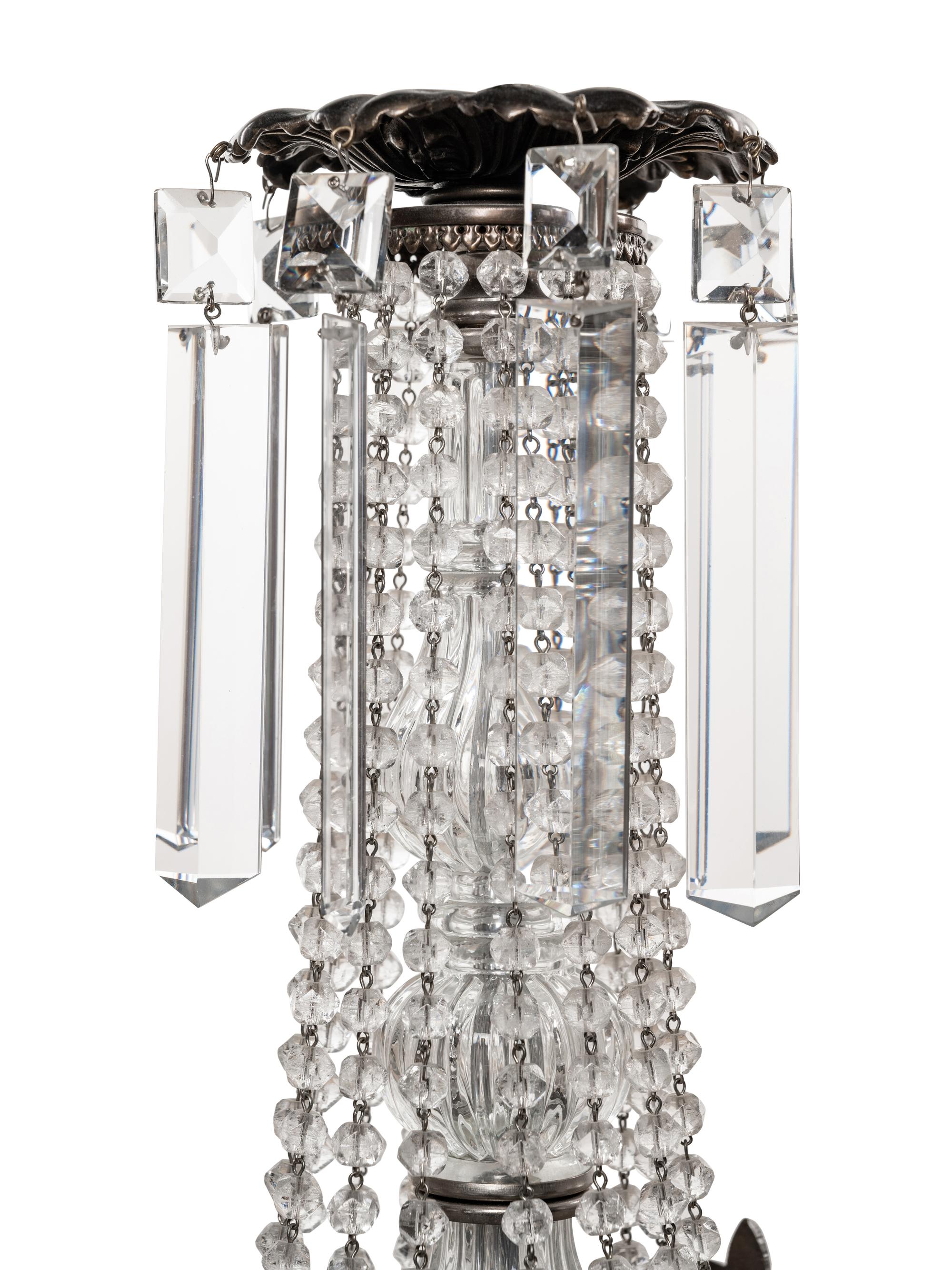 A Continental Bronze and Cut Glass Five-Light Chandelier