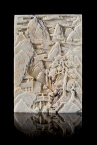 A Chicken Bone Jade Plaque Height 6 3/4 x width 4 3/4 x depth 3/4 inches.