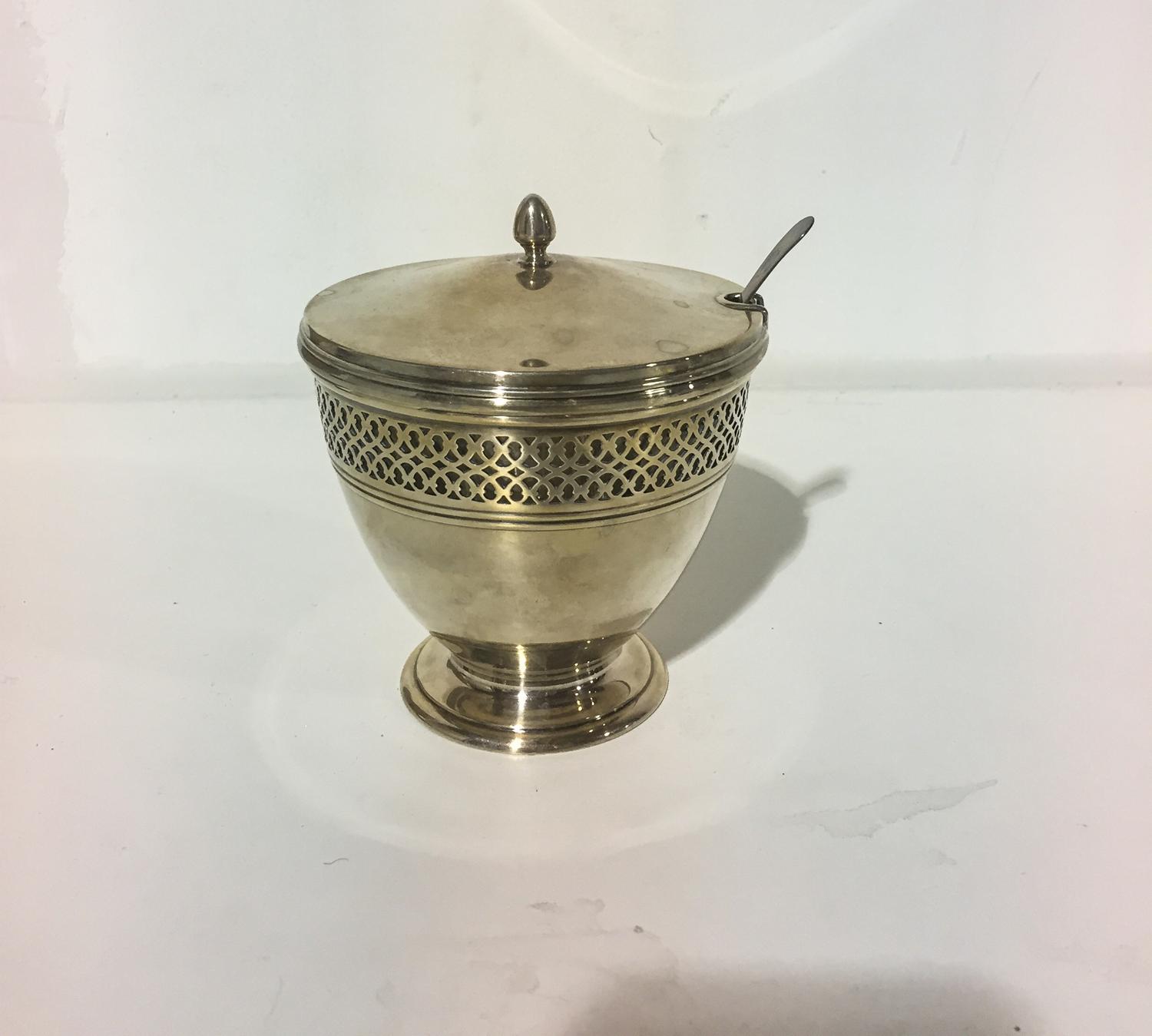 An American Silver Jam or Mustard Server, Tiffany & Co., New York, NY, 1913-1914, together with an English silver spoon, maker's mark W