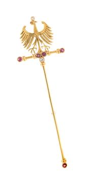 An 18 Karat Yellow Gold, Ruby and Diamond Brooch, Laurence De Vries, 6.70 dwts.